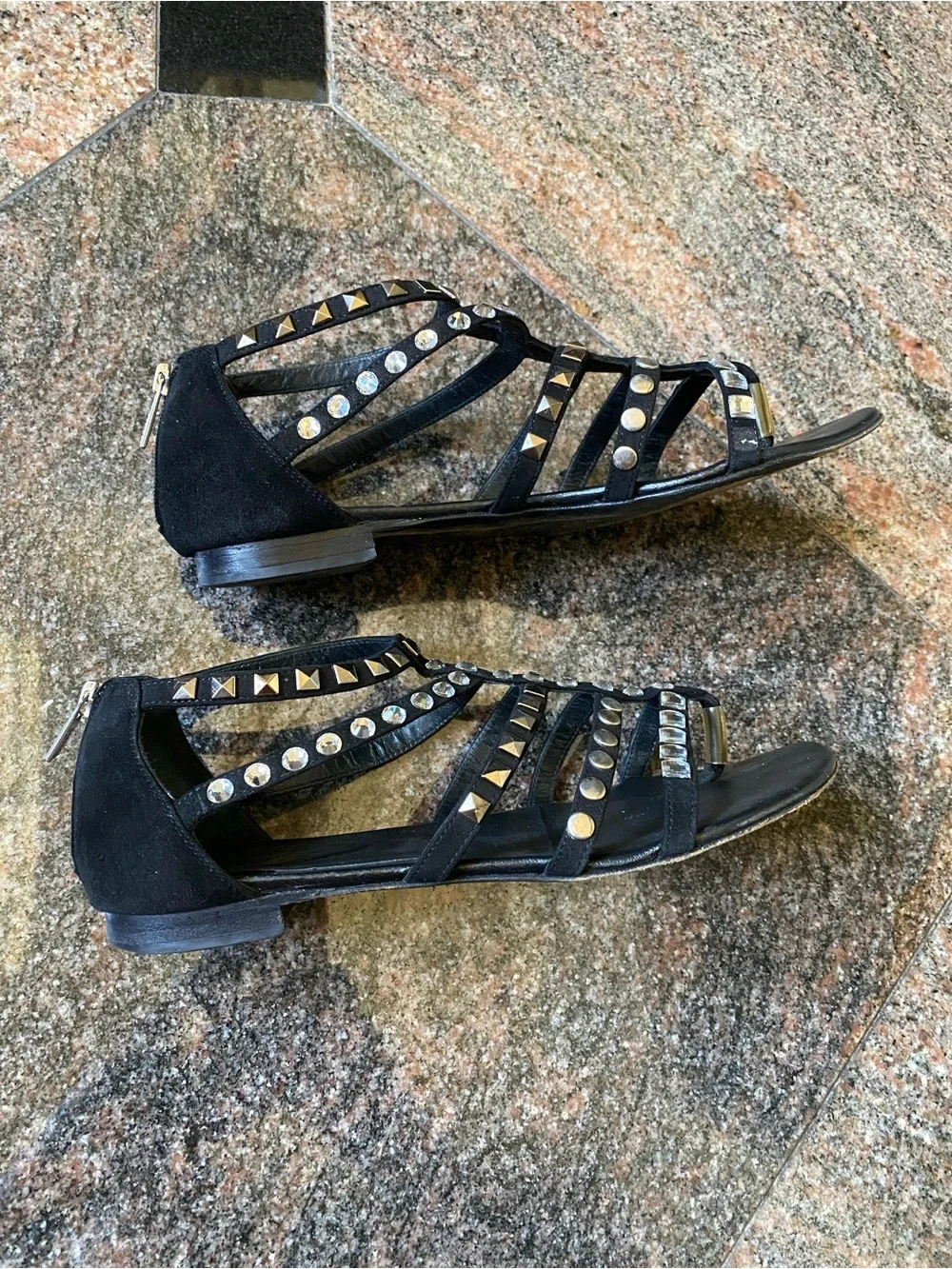 Le Silla Suede Black Studded Strappy Sandals